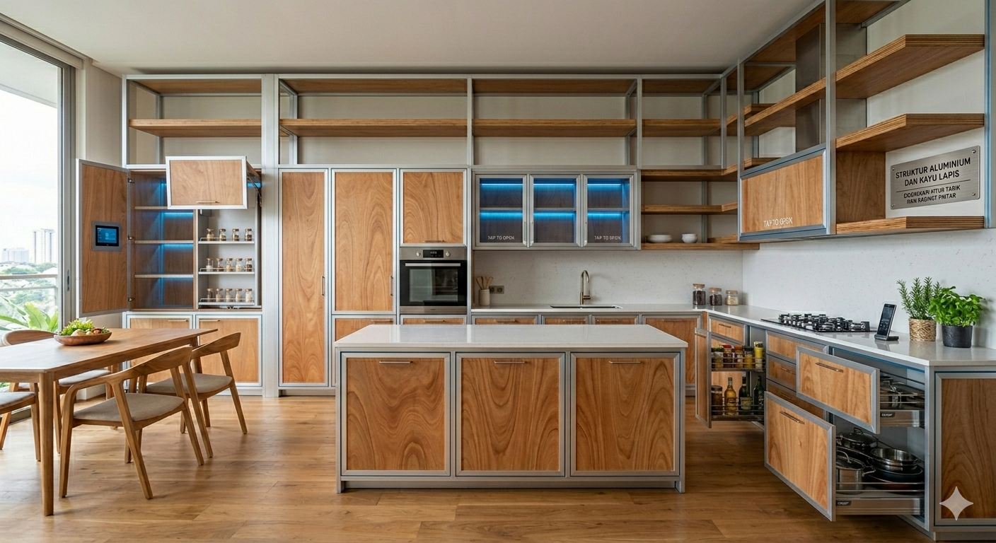 Fitur Rak Tarik dan Kabinet Pintar pada Kitchen Set Modern
