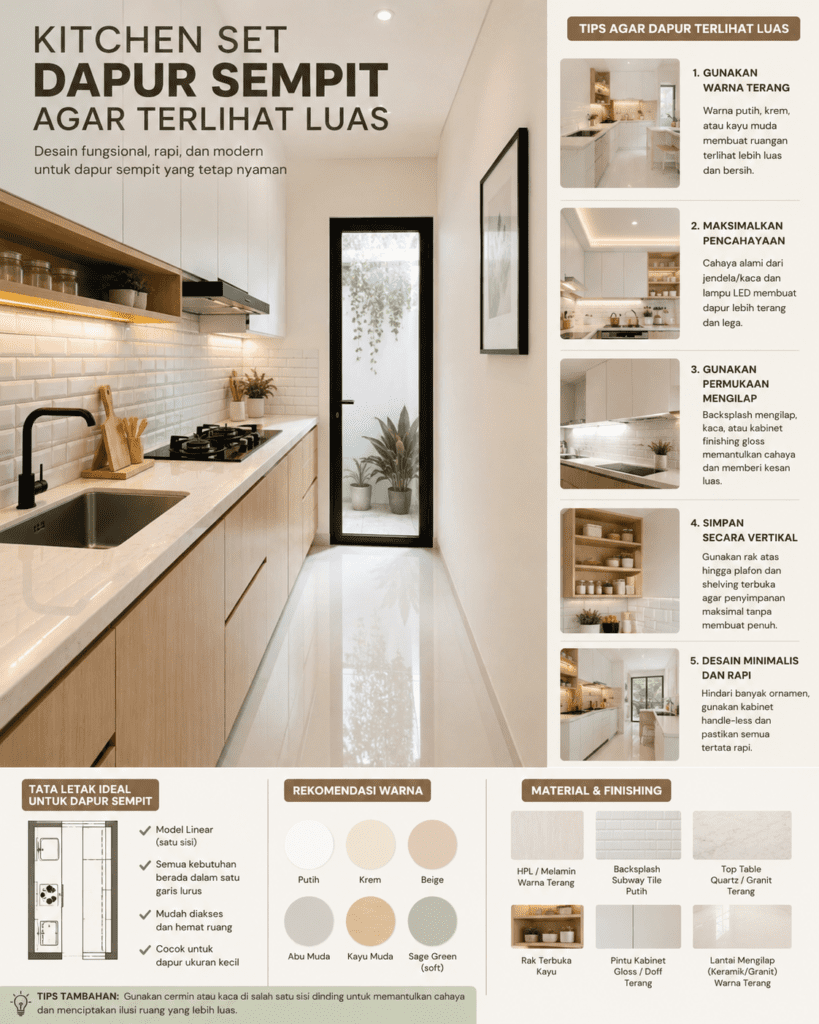 Tips Mengatur Layout Kitchen Set untuk Dapur Sempit agar Terlihat Luas