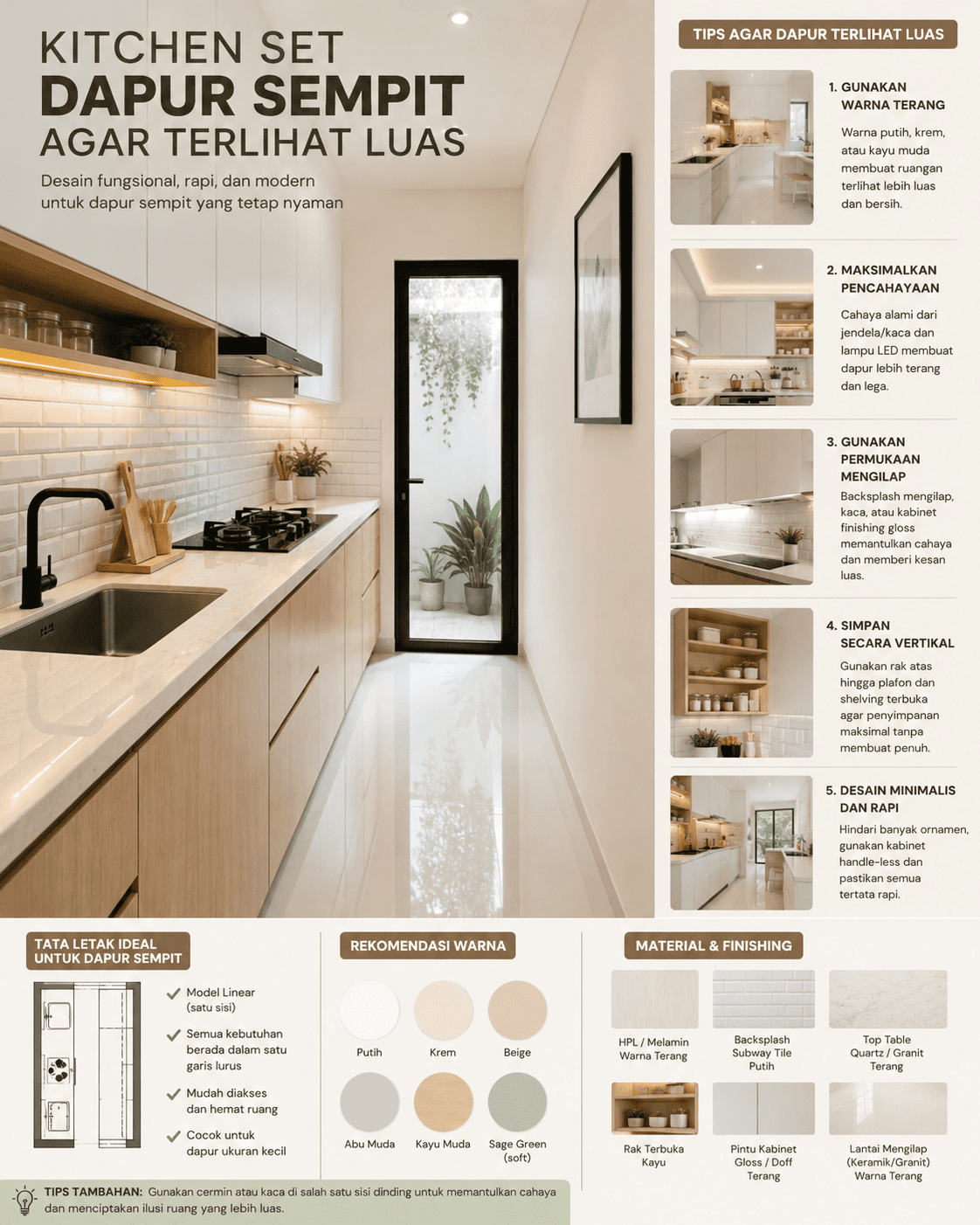Tips Mengatur Layout Kitchen Set untuk Dapur Sempit agar Terlihat Luas
