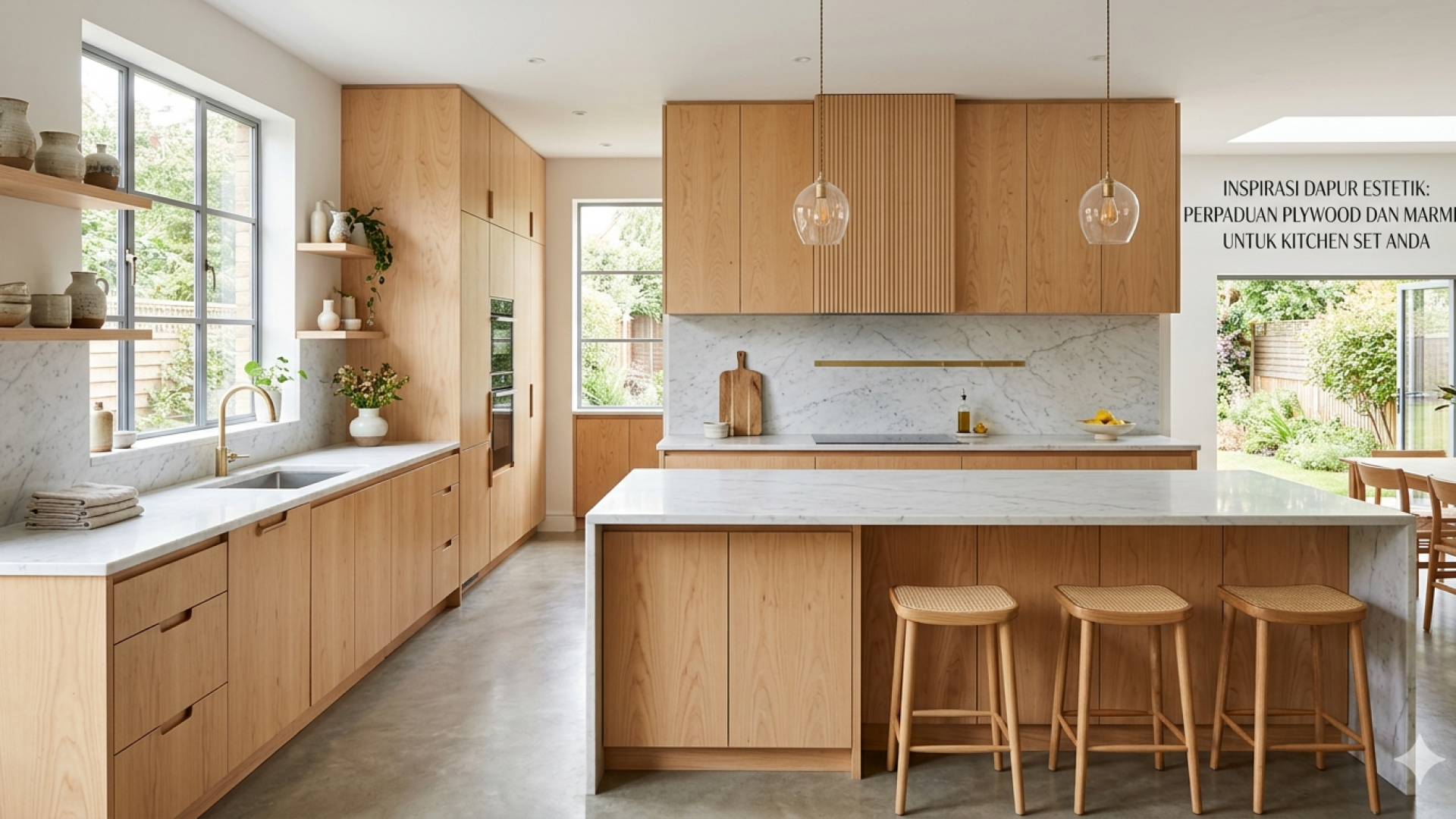 Inspirasi Dapur Estetik Perpaduan Material Plywood dan Marmer untuk Kitchen Set Anda